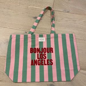 Sézane "Bonjour Los Angeles” Striped Canvas Tote Bag